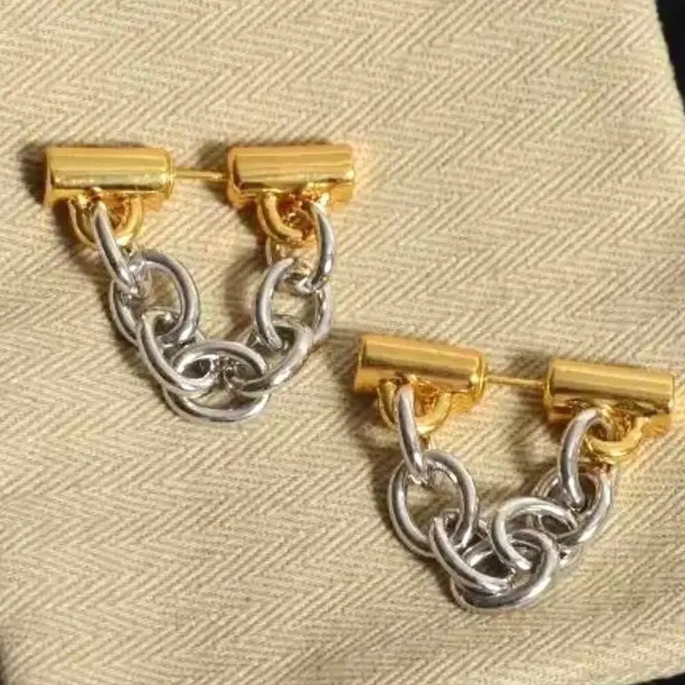 NEW Earrings Chunky Chain Link Two Tone Paco Rabanne STYLE Mixed Metal JL09